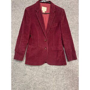 DeMura Womens Corduroy Blazer Jacket Size 12 Burgundy Cotton & Rayon Made In Jap
